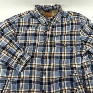 Outdoor Life Mens‎ XL Shacket Sherpa Lined Jacket Blue Plaid Flannel Ranch Heavy
